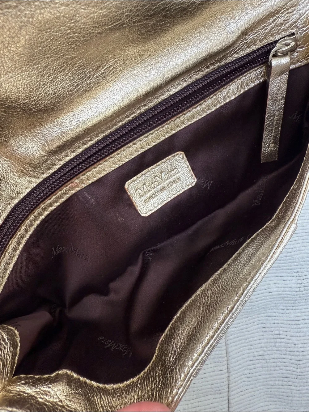 Max Mara Made in Italy Vintage Metallic Gold Chain-Strap Clutch